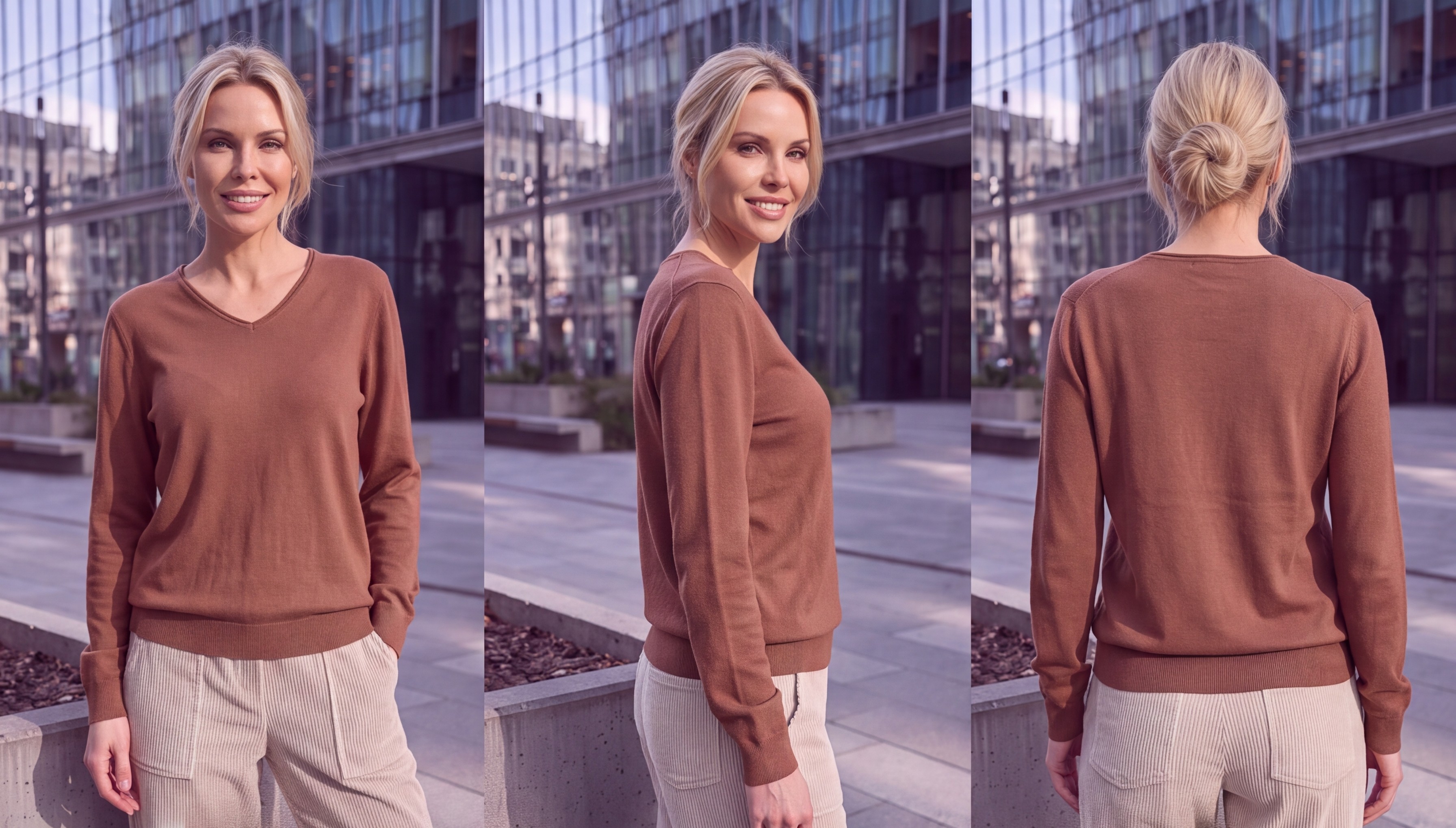 Dámsky pulóver s V-éčkovým výstrihom H.WINTER MOCCA BROWN stredne hnedá s.WEAR 1
